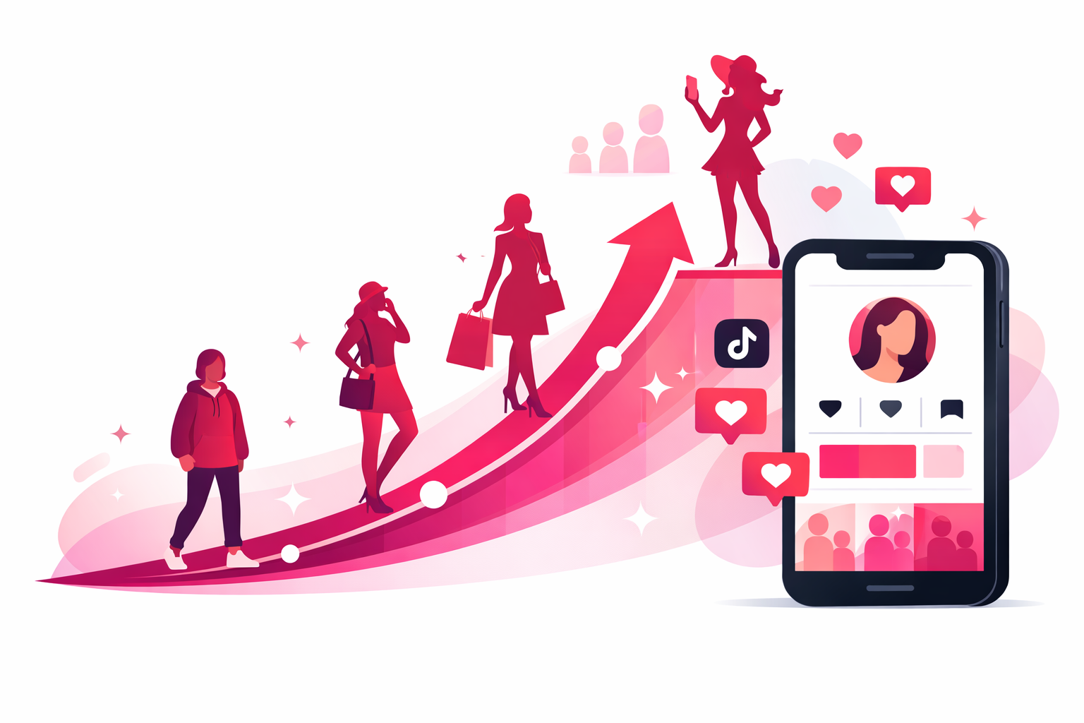 Fashion creator growth journey on TikTok from zero to 100K followers with upward growth chart