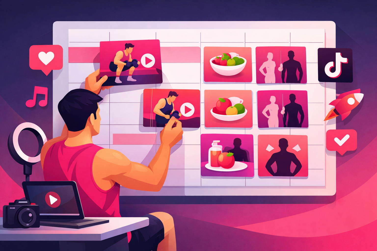 Content planning strategy for fitness creators with weekly calendar and content types