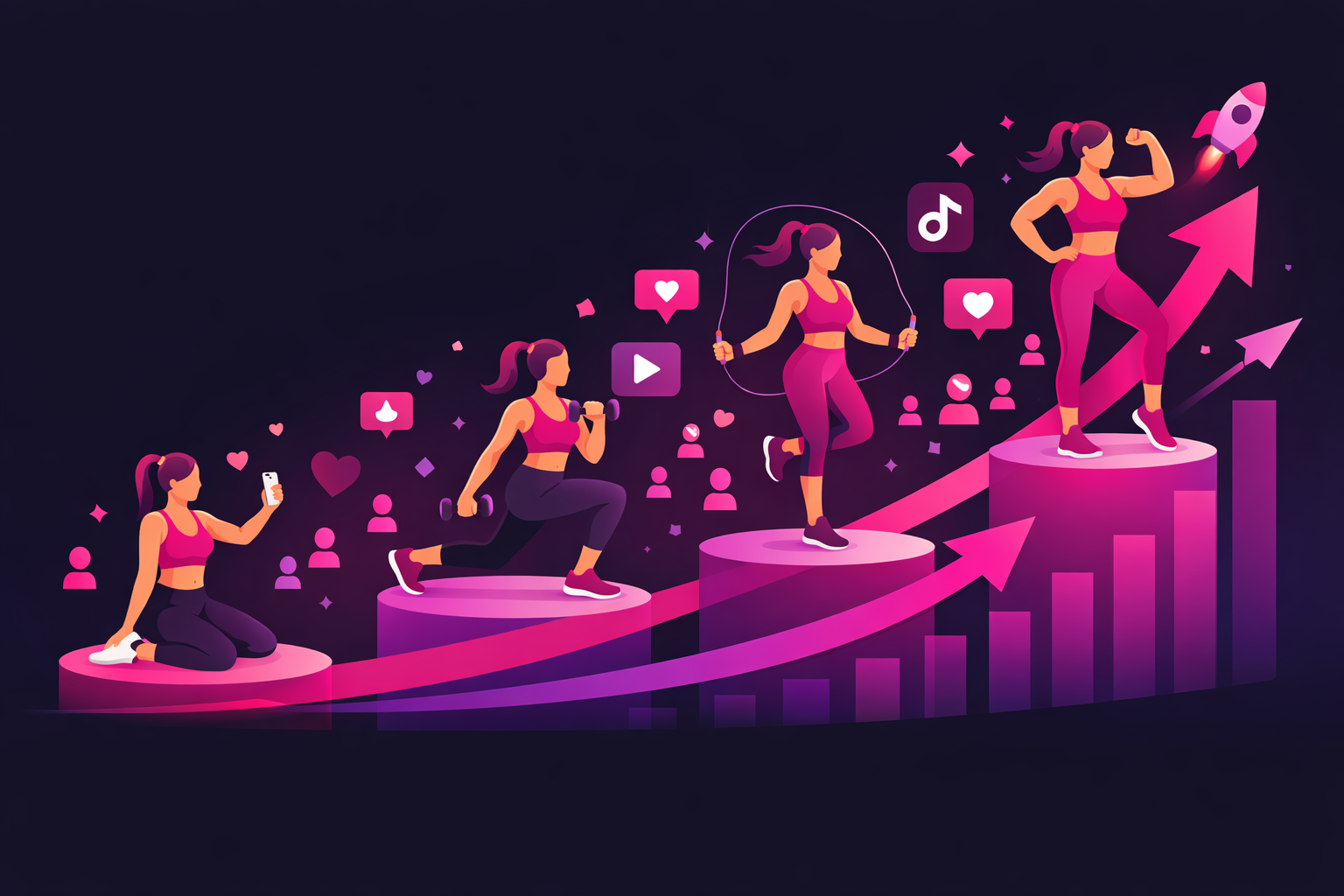 Fitness influencer growth journey from 0 to 100K followers with milestone markers