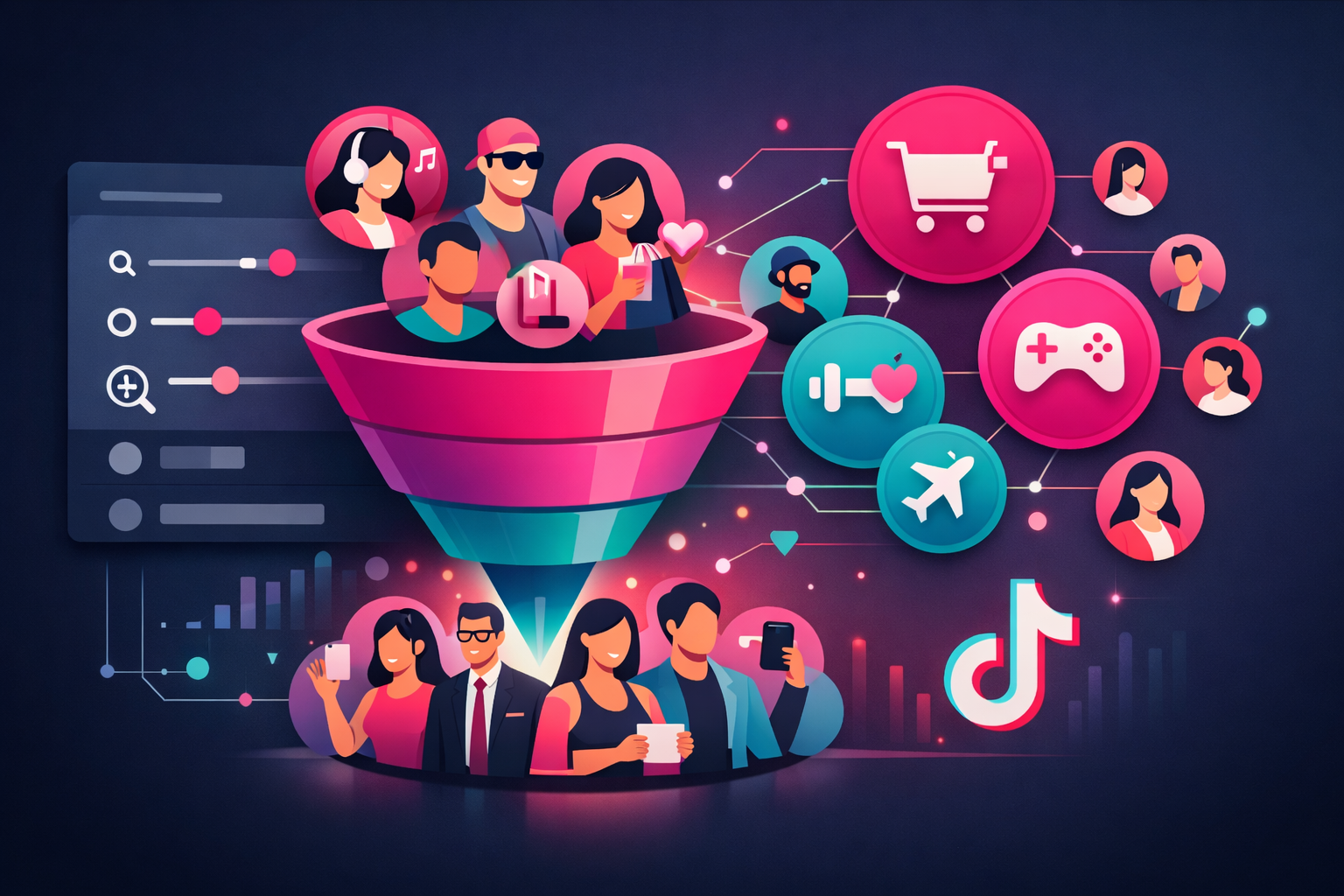 TikTok ad targeting interface showing audience segments and targeting options