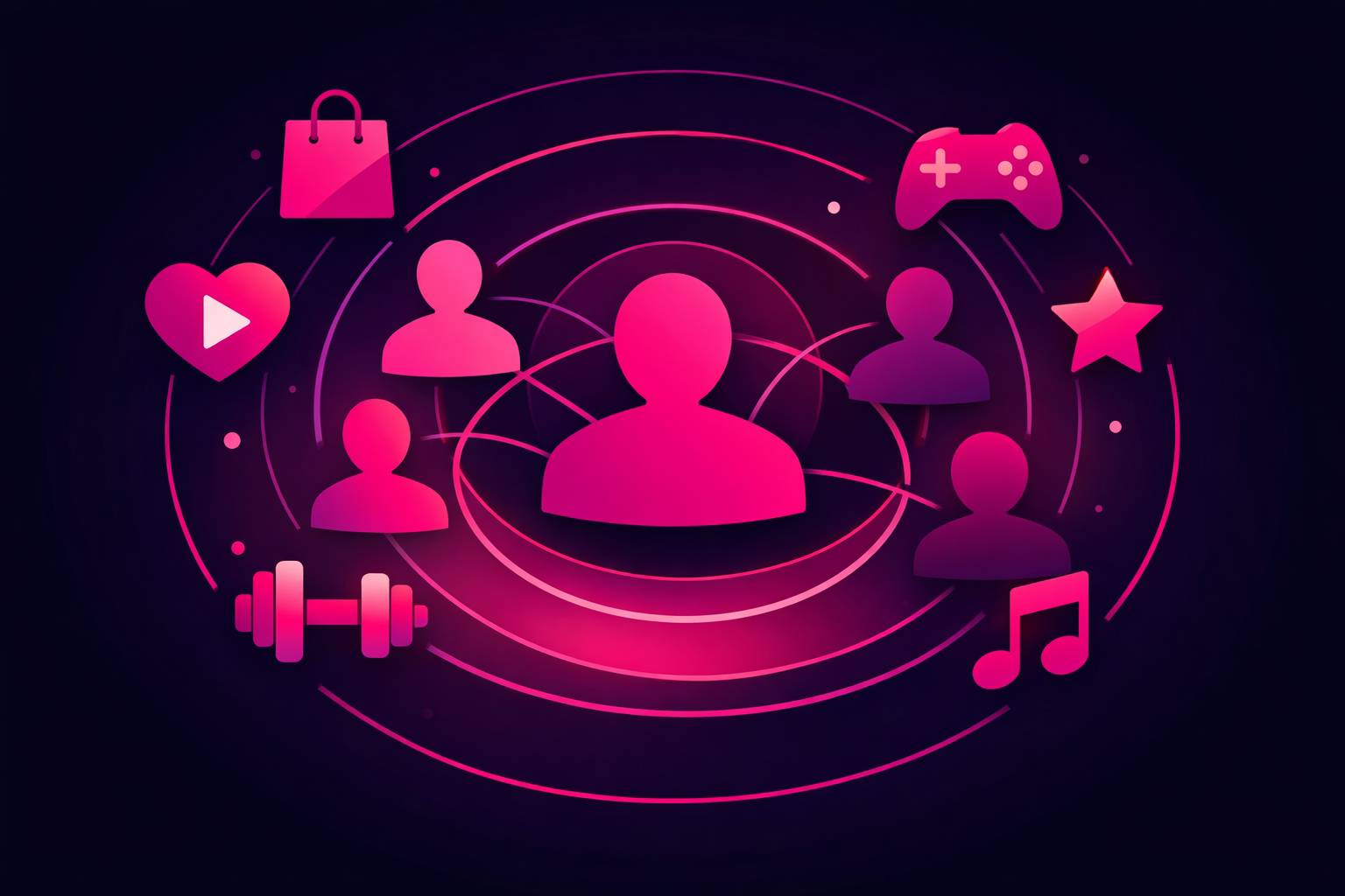 Audience targeting visualization showing connected user profiles with interest indicators