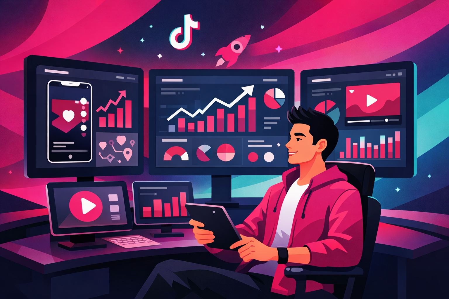 TikTok advertising dashboard showing campaign performance metrics and targeting options