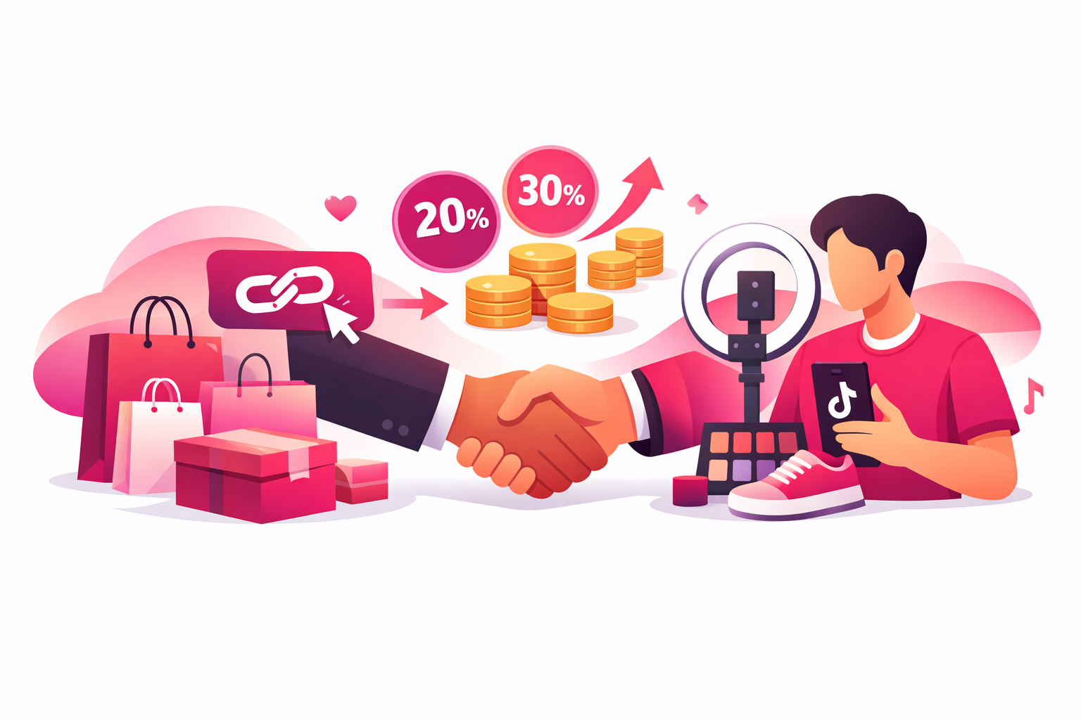 E-commerce brand partnering with TikTok creators through affiliate marketing with commission badges and product flow