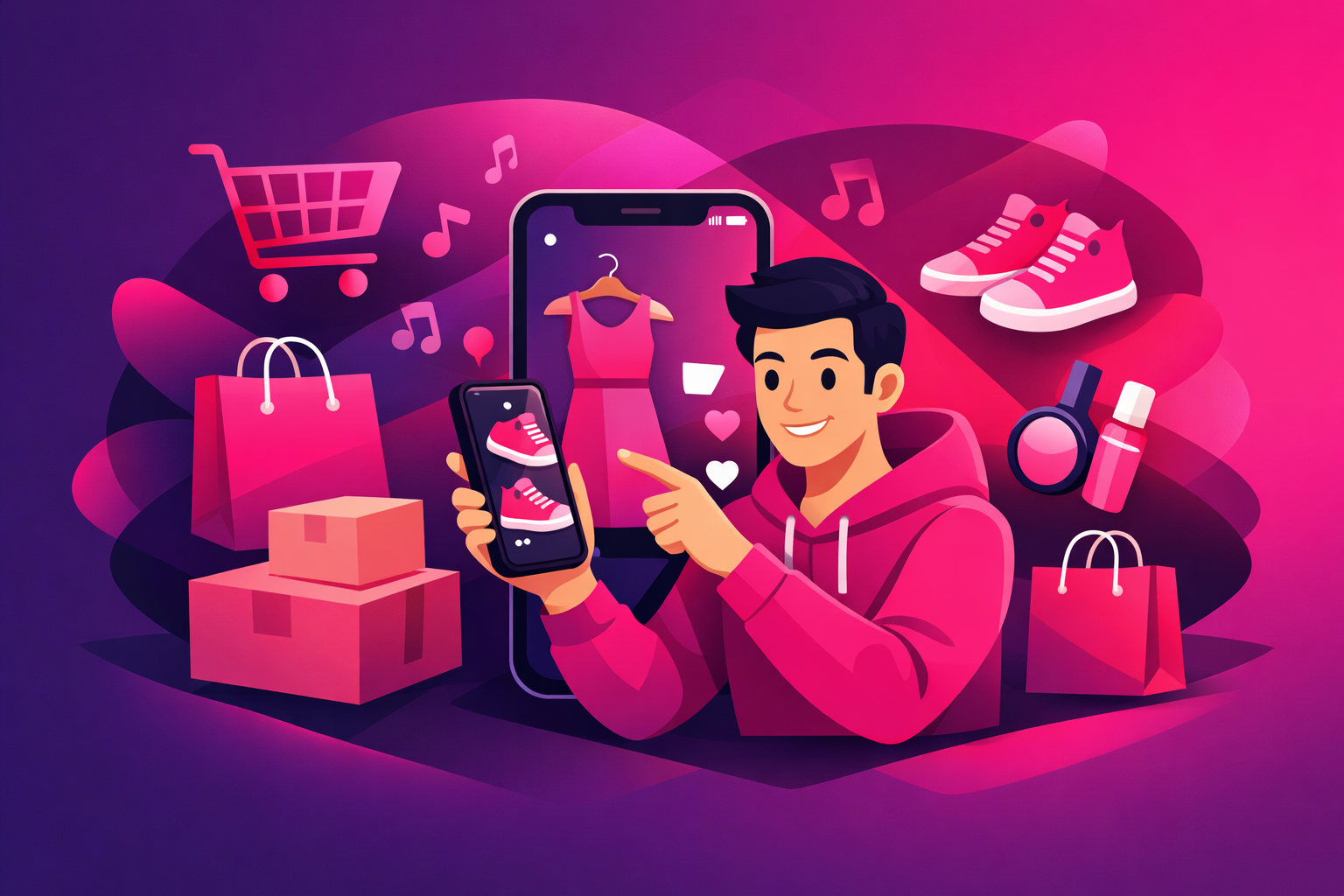 E-commerce seller using smartphone to showcase products on TikTok with shopping elements