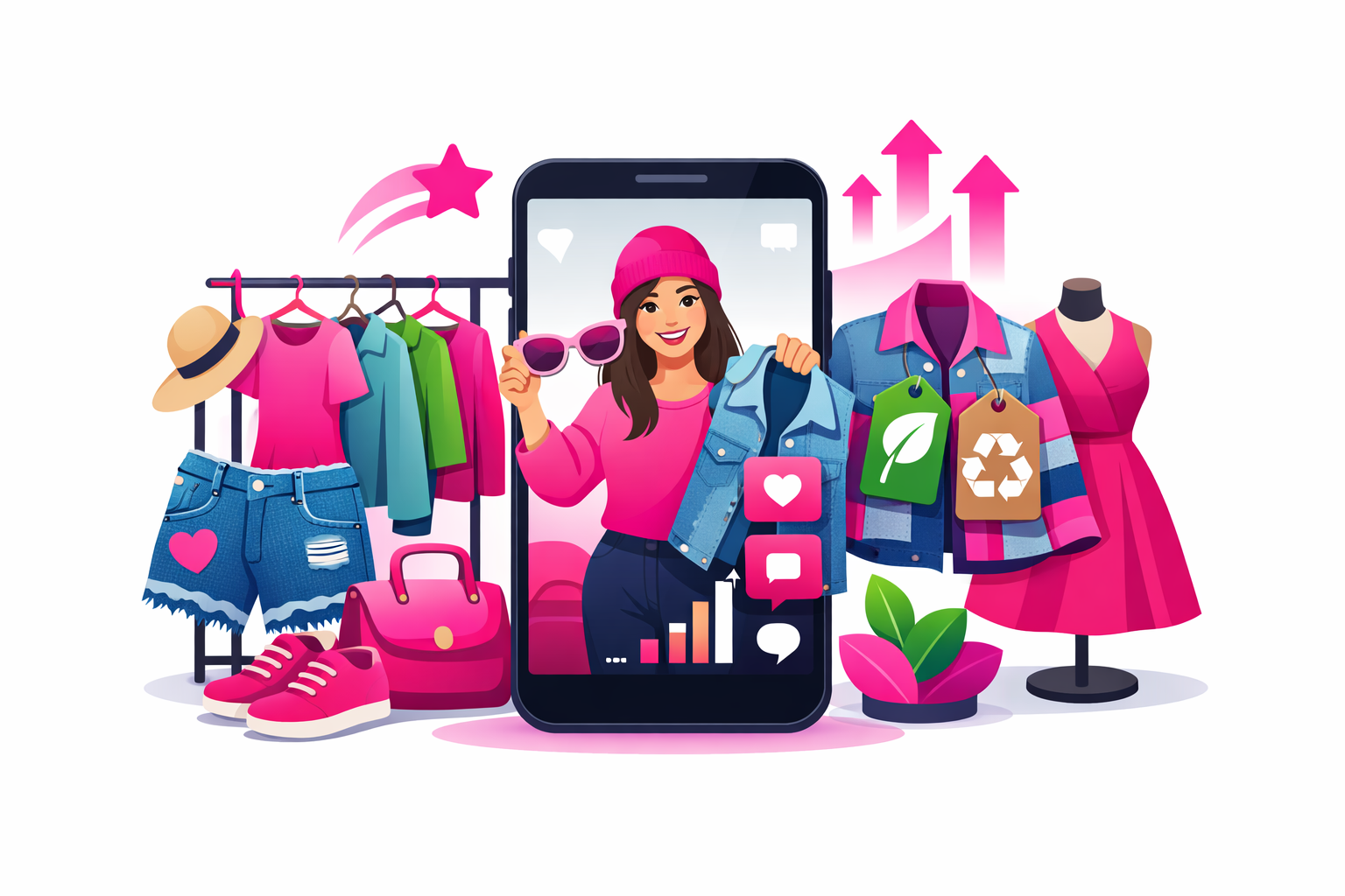 Sustainable fashion on TikTok showing thrift haul items, secondhand clothing, and vintage pieces