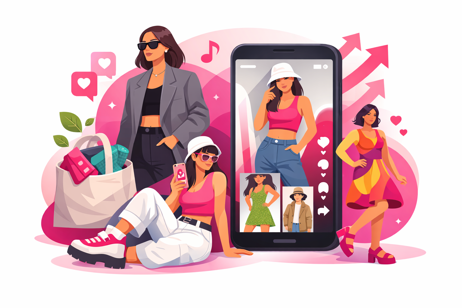 Collage of 2026 TikTok fashion trends including oversized blazers, dopamine dressing, and sustainable thrift styles